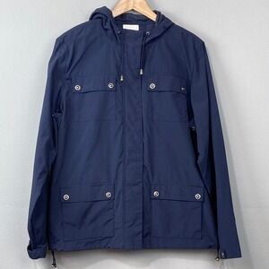 Charter Club Golf Collection Navy Blue Hooded‎ Rain Jacket Size L Anorak Utility